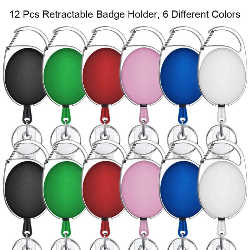 selizo 12 Packs Retractable ID Badge Card Holder Carabiner Badge Reel with Belt Clip and Key Ring, Assorted Colors - Image 2